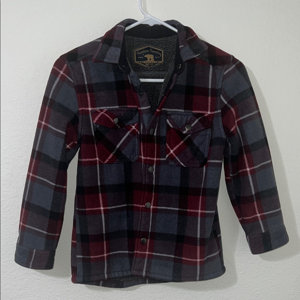 Freedom Foundry Plaid Kids Shirt - Burgundy and Gray Shacket
